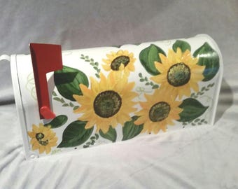 sunflowers design hand painted mailbox