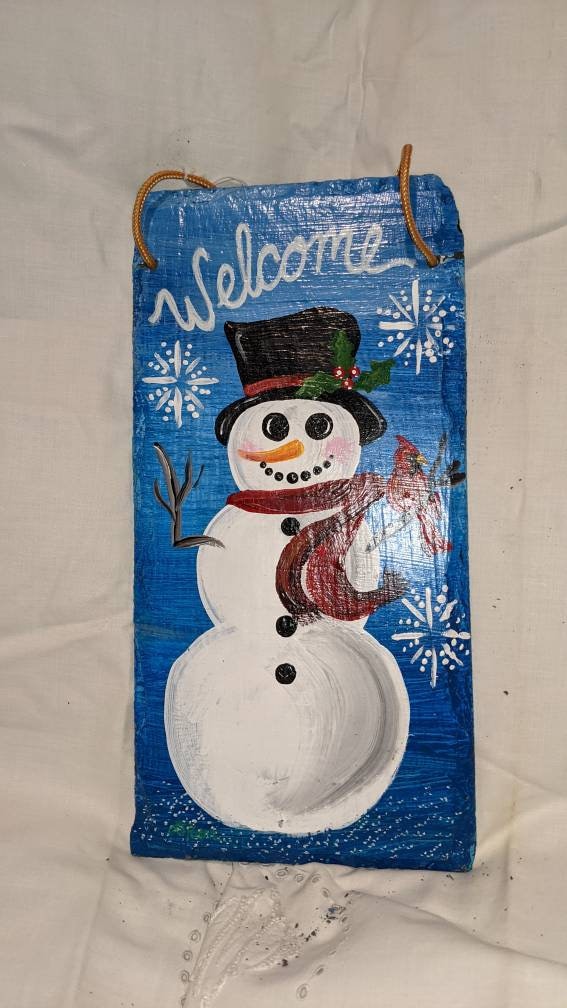 Winter Welcome Snowman Sign, Snowman Sign, Vertical Front Door