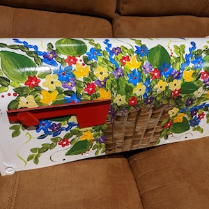 Whimsical basket of flowers hand painted mailbox
