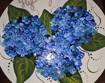 Hydrangeas design hand painted Bar or Counter height Stool
