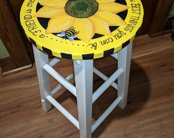 Canvas Sunflower Painters Stool Kitchen Bar Stool Hand Painted