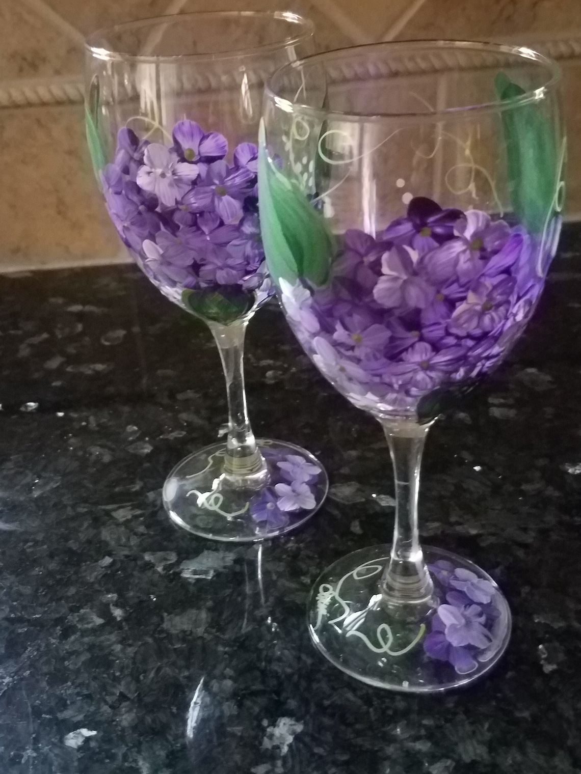 Hydrangea Hand Painted Wine Glasses Pair Etsy