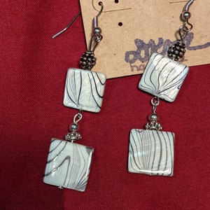 Handmade zebra double bead earrings