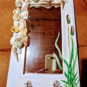 seashell  painted mirror with hooks