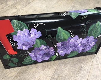 hydrangea painted mailbox - black