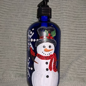 snowman and pinetree cobalt blue dispenser