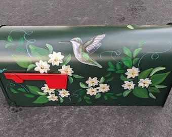 Hummingbirds  and flowers hand painted mailbox