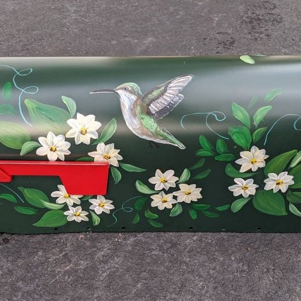 Hummingbirds  and flowers hand painted mailbox