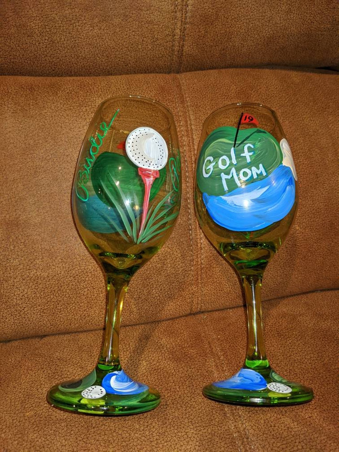 Personalized Green Golf Wine Glass one Etsy