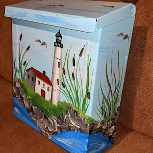 Seashore Lighthouse handpainted medium wallmount mailbox