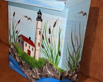 Seashore Lighthouse handpainted wallmount mailbox