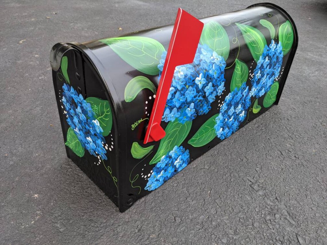 Blue Hydrangea Painted Mailbox Etsy