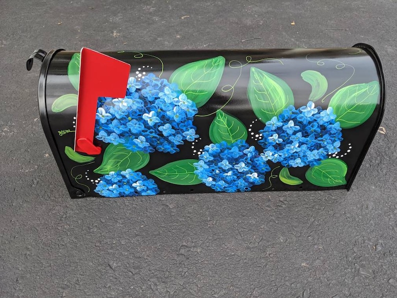Blue Hydrangea Painted Mailbox Etsy