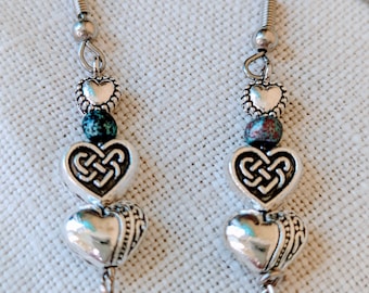 Handmade hearts and bead earrings