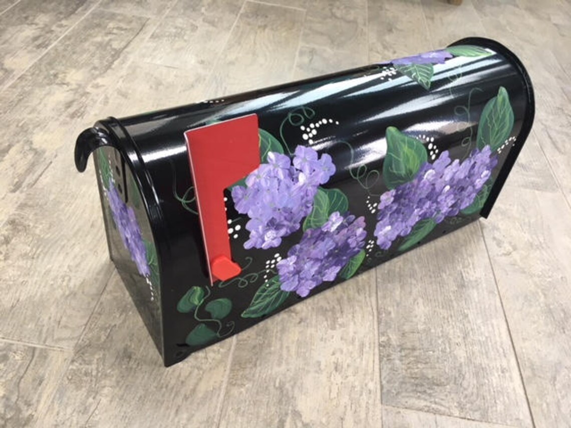 Hydrangea Painted Mailbox Black Etsy