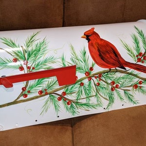Red cardinals and berries hand painted mailbox