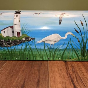 Seashore egret lighthouse beach theme mailbox