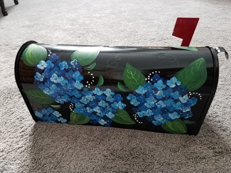 Blue hydrangea painted mailbox Etsy