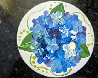 Hand painted blue hydrangea coasters (pair)