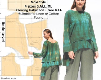 Shirt Pattern Blouse Digital Download DIY, Easy Pattern Shirt for Beginner, Easy Sewing Pattern Blouse, Pattern Drafting Lazy Shirt