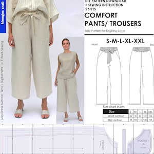 Linen pants pattern, Loose pants winter pattern sewing easy, Lazy pants pattern DIY sewing, A4 Pattern DIY sewing, Trousers linen pattern A4