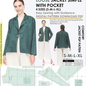 Minalist jacket pattern sewing, Pattern A4 download, Full sizes pattern jacket lazy Loose jacket pattern fashion easy sewing pattern jacket