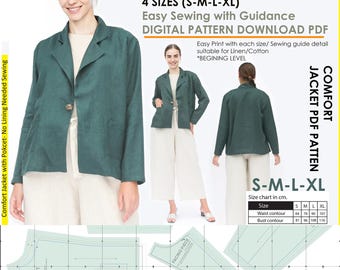 Minalist jacket pattern sewing, Pattern A4 download, Full sizes pattern jacket lazy Loose jacket pattern fashion easy sewing pattern jacket