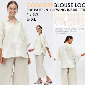 Oversize Shirt Schnittmuster, Unisex hemd nähen zu Hause, lockere Bluse Schnittmuster einfach nähen, DIY Bluse A4 Schnittmuster