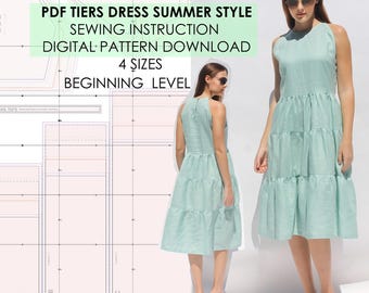 Lazy dress pattern diy sewing easy for beginner, Linen dress sewing easy pattern dơwnload A4 pattern, Cottage dress pattern simple dress