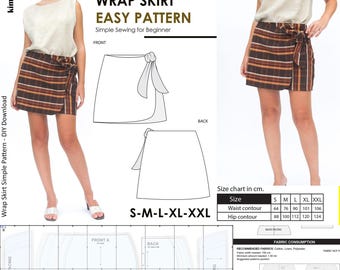 Patrón de falda corta de costura fácil, Patrón A4, Patrón de falda cruzada DIY, Patrón Seasy para principiantes, Descargar patrón de falda en tamaño completo, Coser falda