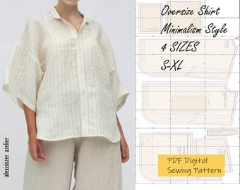 Lazy shirt pattern sewing diy, Manual sewing shirt pattern digital download, chic pattern shirt unises, Over size shirt pattern, Winter