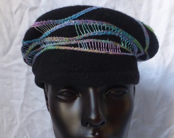 Beret, woollen,  hand embroidered , decorated, embellished