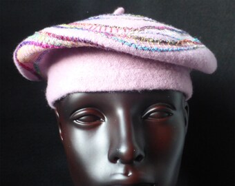 Beret, woollen,  hand embroidered , decorated, embellished