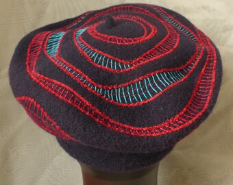 Beret, woollen,  hand embroidered , decorated, embellished