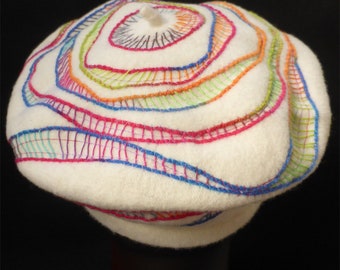 Beret, woollen,  hand embroidered , decorated, embellished