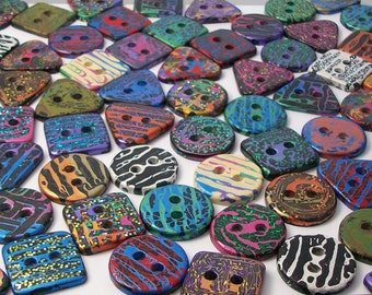 Handmade Resin Sewing Buttons - MY CHOICE of 18 different  SMALL buttons, round, square and triangle plus 3 extra