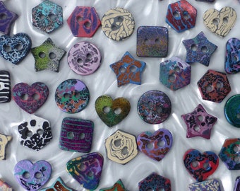 Handmade Resin Sewing Buttons - MY CHOICE of 35 different  SMALL buttons, round, square, triangle , star, heart and hexagon