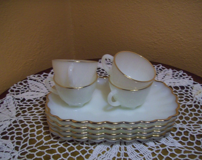Vintage Milk Glass Snack Set for Four Etsy