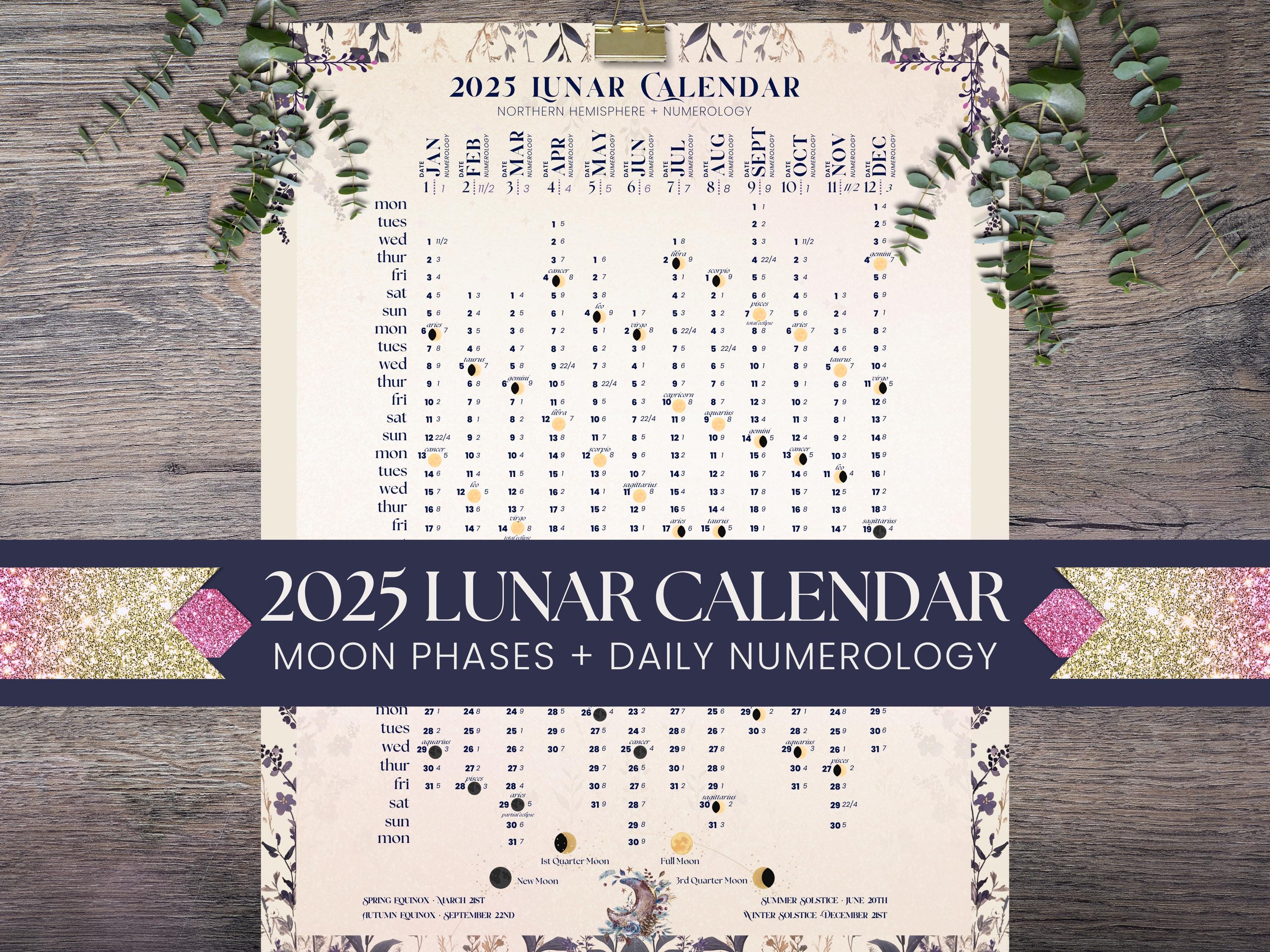 Lunar Calendar 2025, Moon Phase Calendar 2025 Printable, Astrology Gift ...