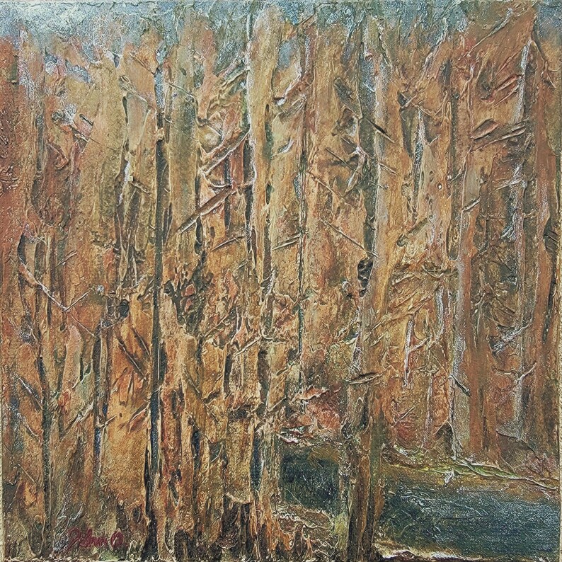 Forest Trees Rustic Impressionist Contemporary Textured Painting for ...