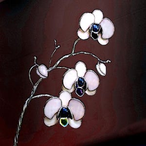 Stained Glass Orchid Flower Stem: Pearlescent White Phalaenopsis Plant Decoration