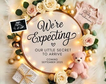 New Years Pregnancy Announcement Digital Baby Announcement January Pregnancy Gender Neutral Social Media Simple Baby Reveal Template Teddy