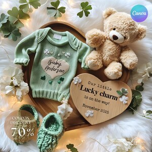 Plantilla editable para anunciar el embarazo de un niño en formato digital según el Día de San Patricio Anuncio de revelación del género del hermano pequeño Anuncio de bebé en las redes sociales