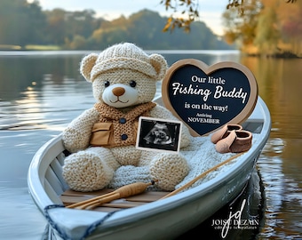 Fathers Day Announcement Fishing Buddy Baby Reveal Neutral Pregnancy Digital Template for Instagram Editable Fall Social Media Post
