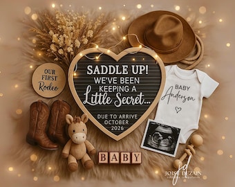 Editable Western Baby Announcement Cowboy Baby Reveal Rustic Farm Template Gender Neutral Boho Social Media Pregnancy Reveal