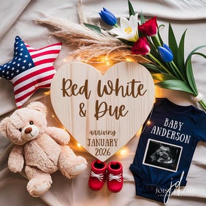 Faire-part de bébé bohème du 4 juillet Faire-part de grossesse du 4 juillet Modèle numérique modifiable Révélation neutre minimaliste des médias sociaux