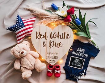 Boho 4th of July Baby Announcement Fourth of July Pregnancy Announcement Digital Editable Template Neutral Minimalist Social Media Reveal