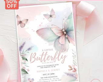 Editable Butterfly Baby Shower Invitation, lavender butterfly, butterfly garden, Girl Invitation, Baby Shower Invitation, Party Favors