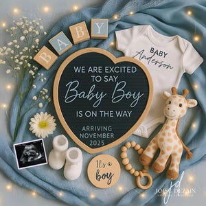 Annuncio di gravidanza modificabile per un bambino Annuncio digitale per un bambino Rivelazione del sesso del bambino Modello minimalista boho È un maschio Rivelazione del fratellino