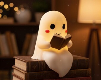 Niedliches Buchgespenst | 3D Druckdatei STL | Dekofigur für LED Teelicht | Deko & Leselicht Cute Ghost Reading Book | Multipart | stl files